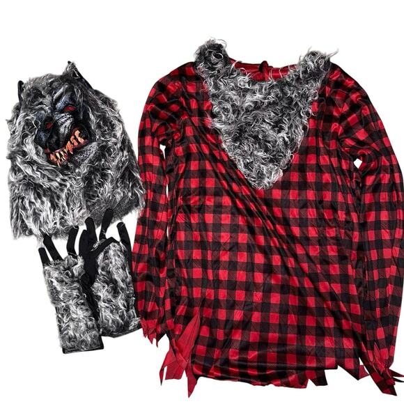 Boy's Hungry Howler Costume werewolf kids XL 14-16 mask shirt gloves dress up - Picture 3 of 3